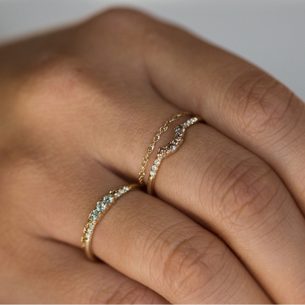 Catbird Three Green Sapphire Equilibrium Ring by Jennie Kwon in Yellow Gold